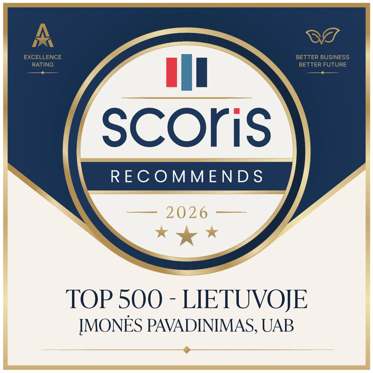 Scoris Lietuvos TOP 500 2026 nominacijos ženklas